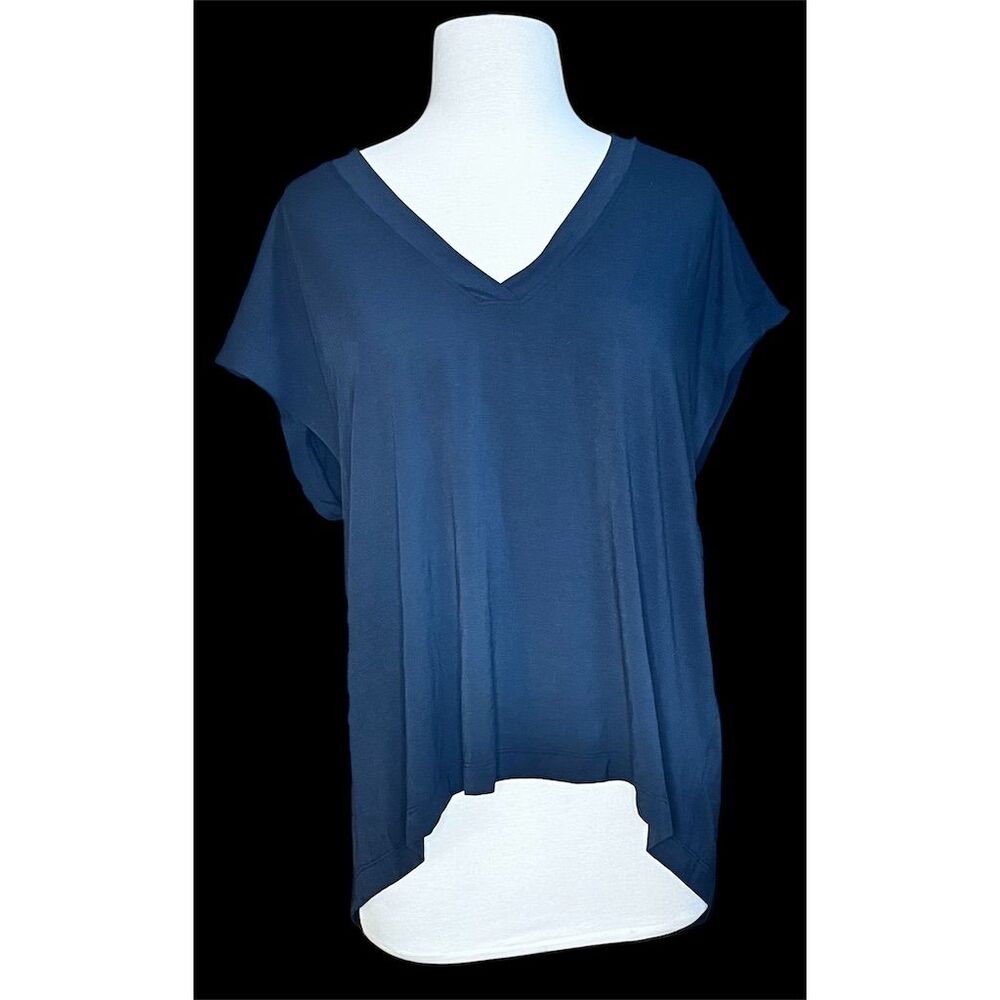 Athletica Women's V-Neck Sporty Split-Back T-Shirt Top Blue Size L Athleisure